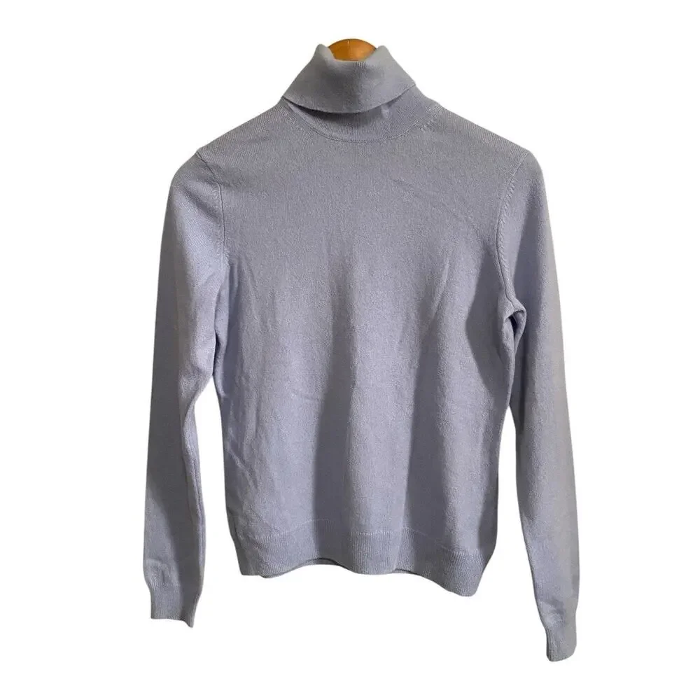 Brooks Brother Women’s Turtleneck Long Sleeve Cashmere Dusty Blue Sweater Medium